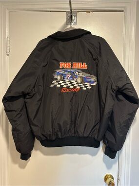 VTG 90s Tri-Mountain Sz: L Nascar style Fox Hill Racing Embroidered jacket
